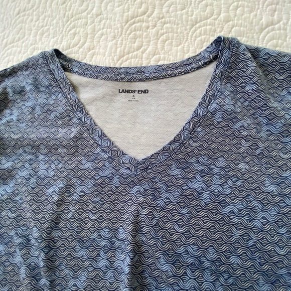 Lands' End Blue Boxy Short Sleeve T-Shirt Shades of Blue Wavy Print Size Small - Picture 4 of 8